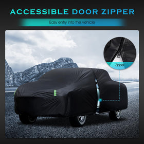 Qualencey cover protecting a pickup in heavy rain for reliable weather defense