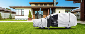 Qualencey lifestyle shot showing driveway coverage against sun and debris