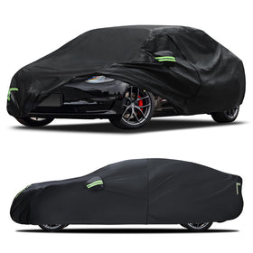 Qualencey front view on Model 3 showing snug fit and weather protection