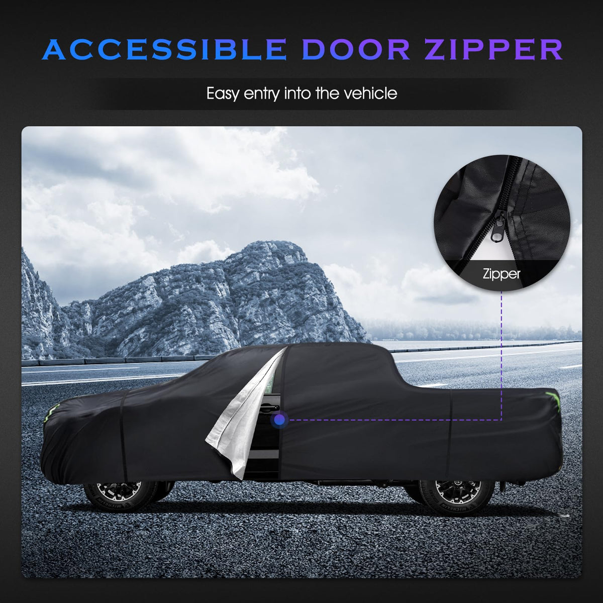 Qualencey wheel strap and elastic hem securing cover against strong winds