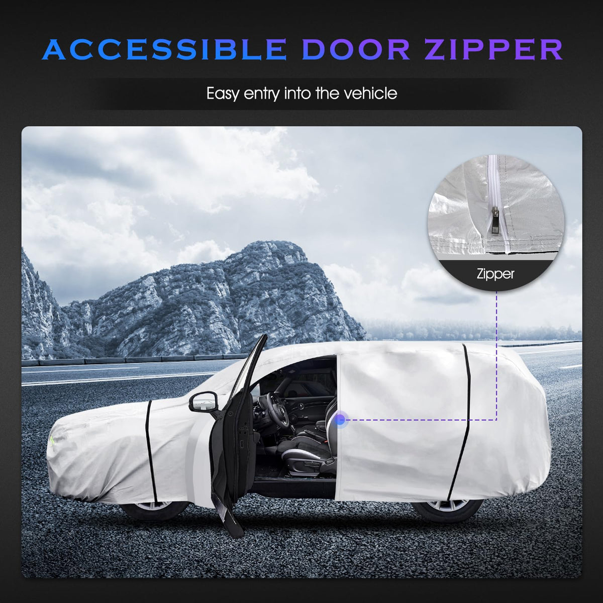 Qualencey wheel strap and elastic hem securing cover during windy weather