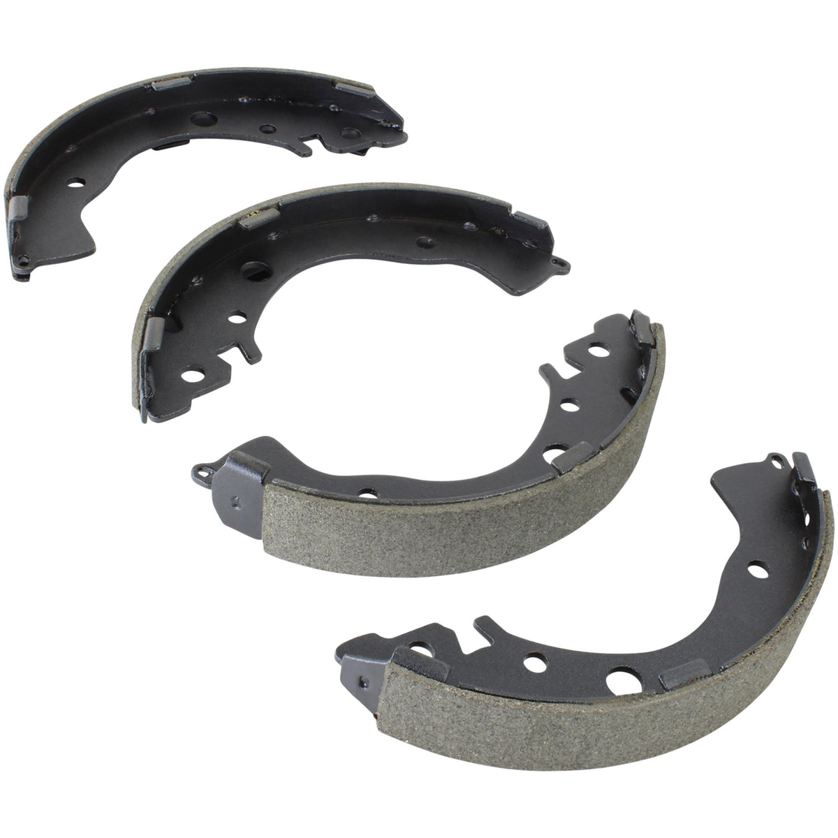 Quality-Built rear brake shoes front view showing fit and shape for easy installation benefit
