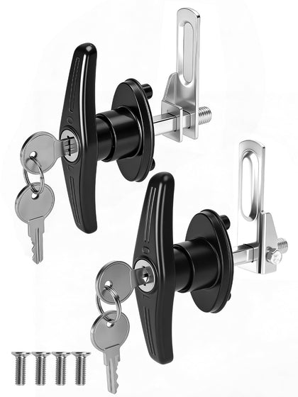 Quality Life front view of L&R T-handle lock pair showing included hardware and keys for easy replacement