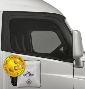 Qualizzi front packaging view showing two large truck window shades and benefits