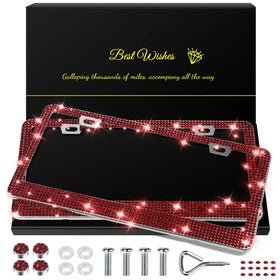 QUANQIUFEI front license plate frame showing burgundy sparkle and protection