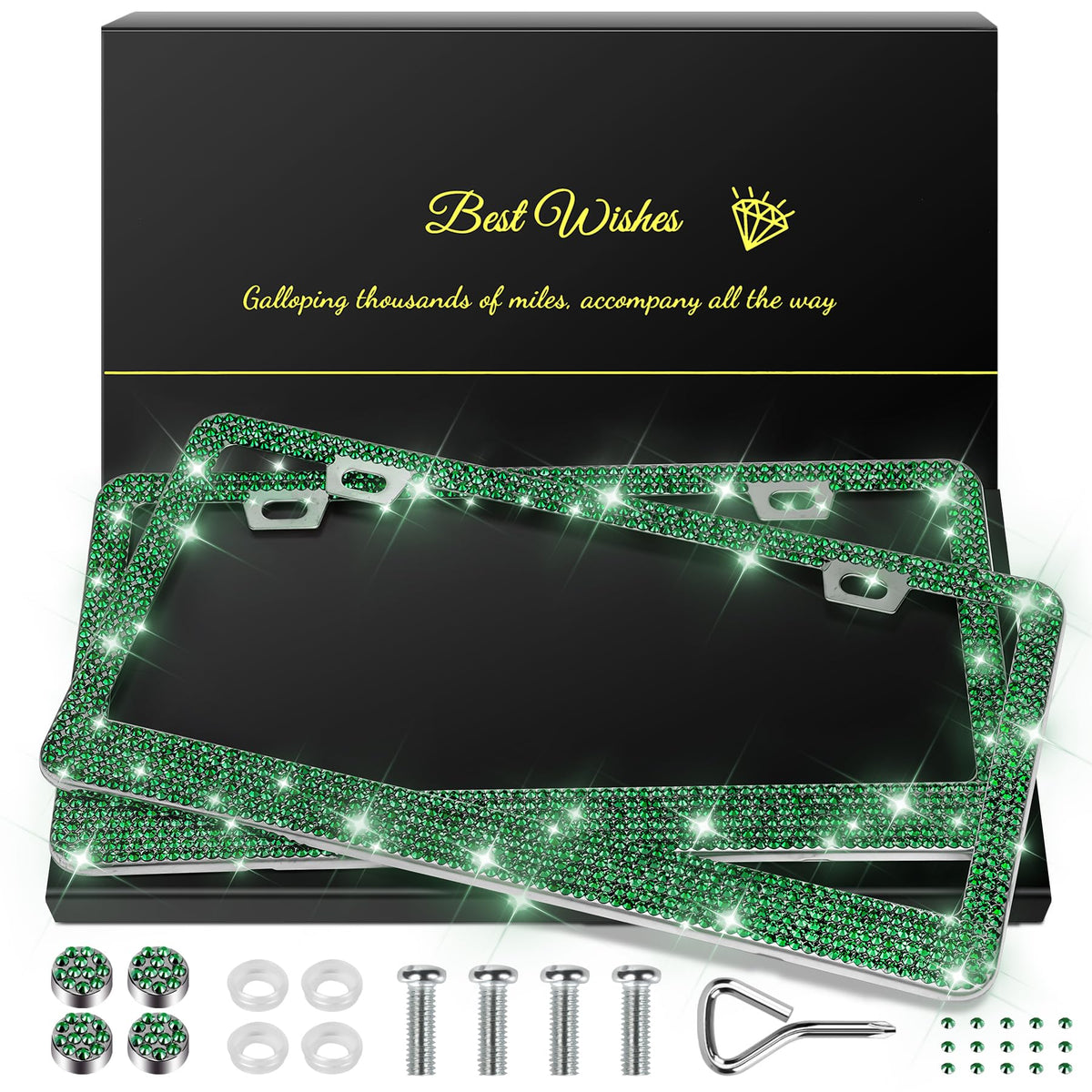 QUANQIUFEI front view of license plate frame showing sparkling finish and fit