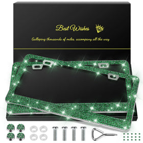 QUANQIUFEI front view of license plate frame showing sparkling finish and fit