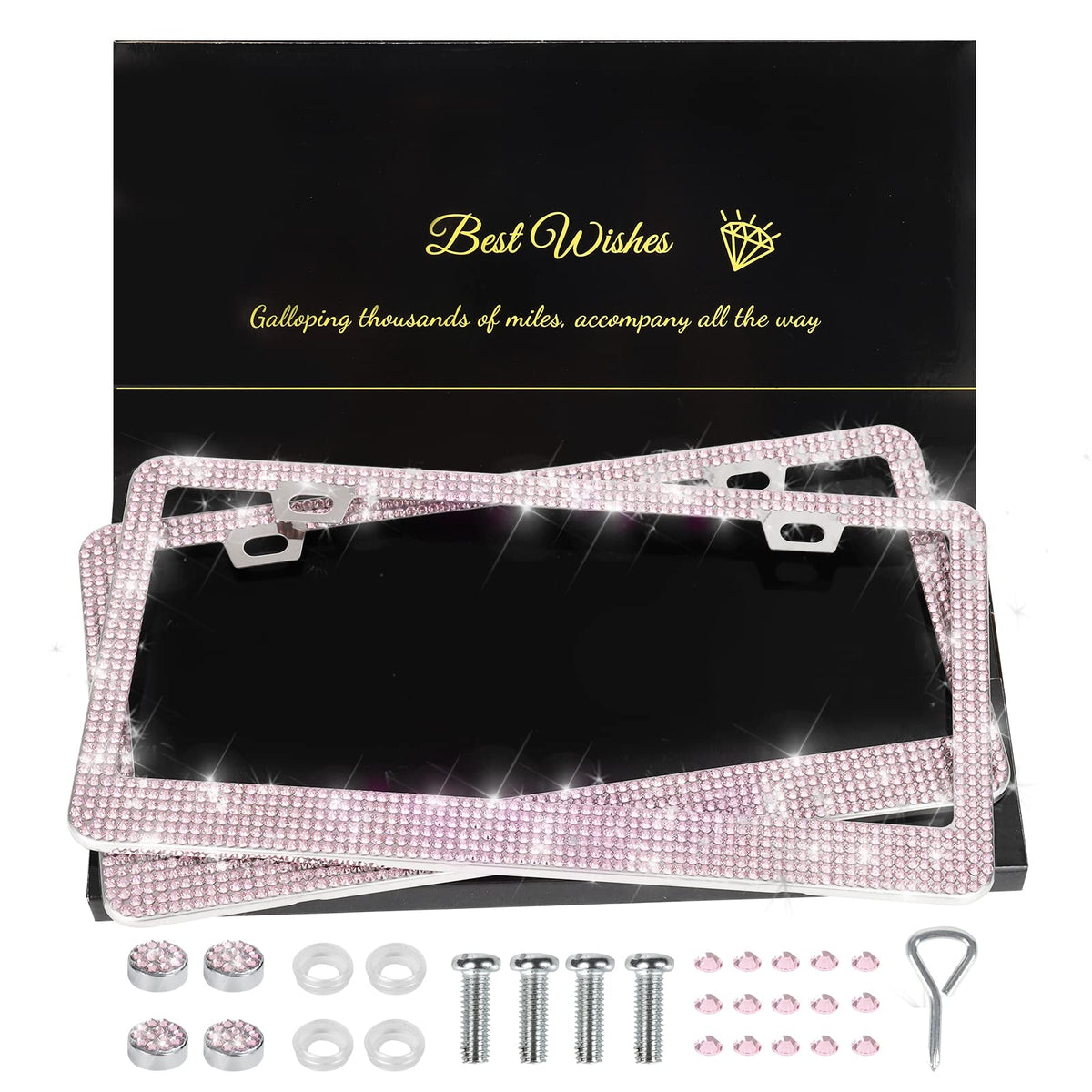QUANQIUFEI front view of pink bling frames showing glossy finish and fit benefit