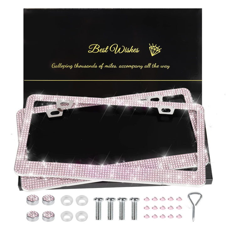 QUANQIUFEI front view of pink bling frames showing glossy finish and fit benefit