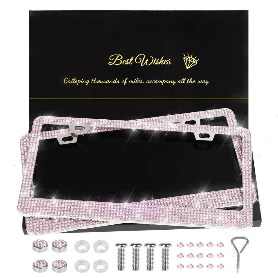 QUANQIUFEI front view of pink bling frames showing glossy finish and fit benefit