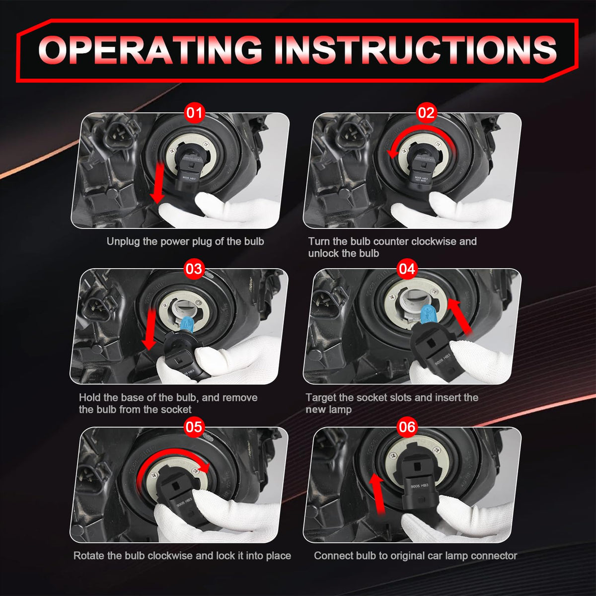 QUAYUB installation demo with gloves, emphasizes safe handling and longer bulb life