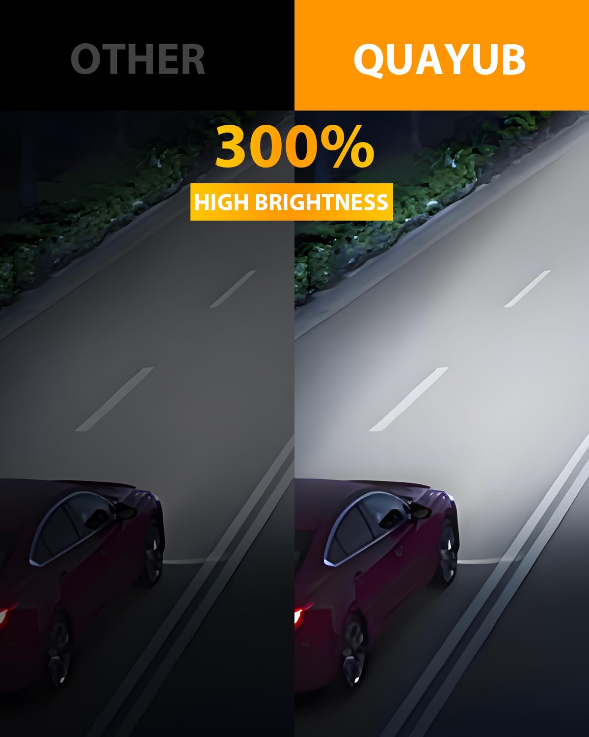 QUAYUB lifestyle shot of Tacoma night drive showing improved road visibility