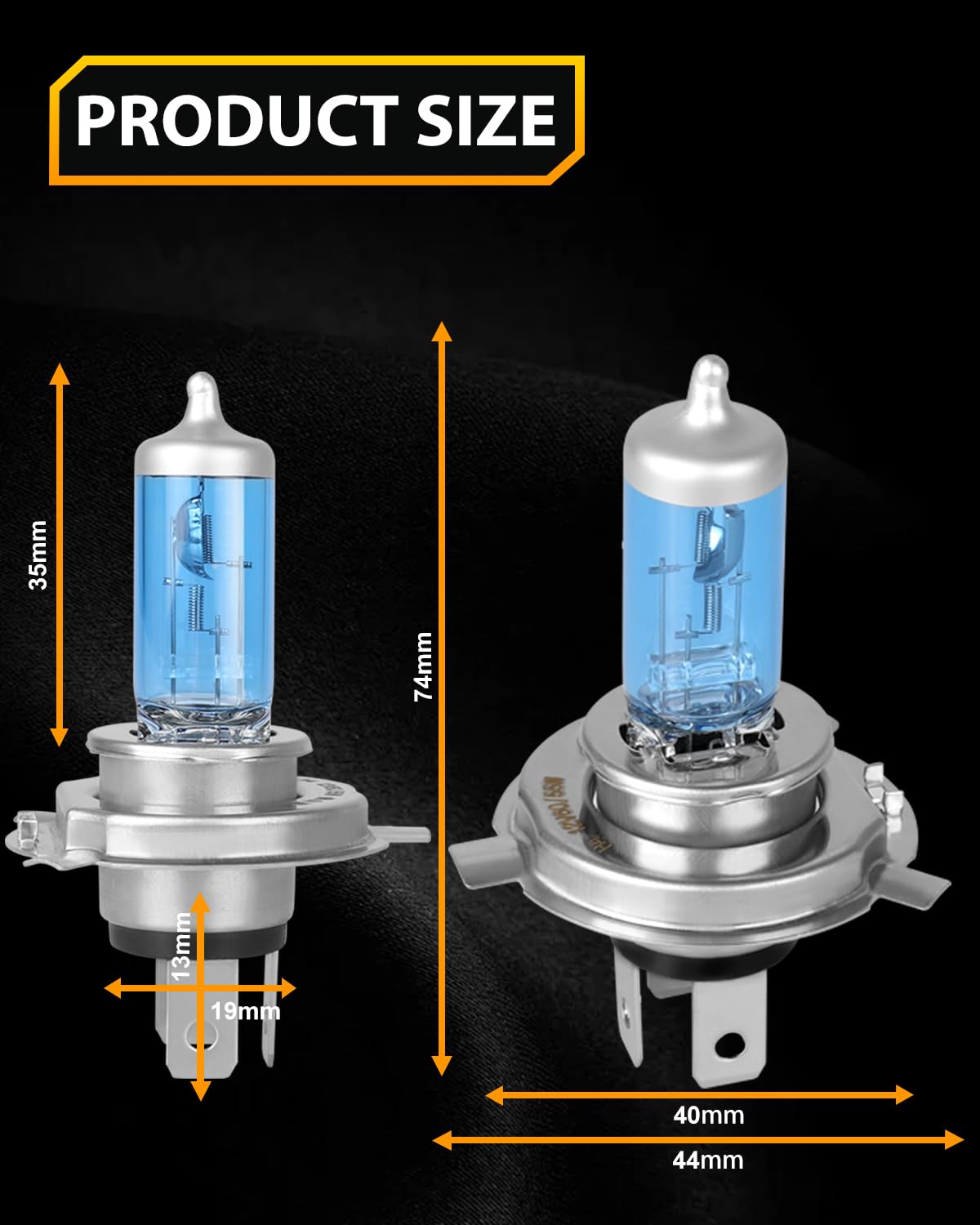 QUAYUB bulb held in hand for size comparison illustrating correct 9003/H4 fit