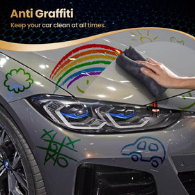 Qucship applied on car panel showing glossy finish and durable surface