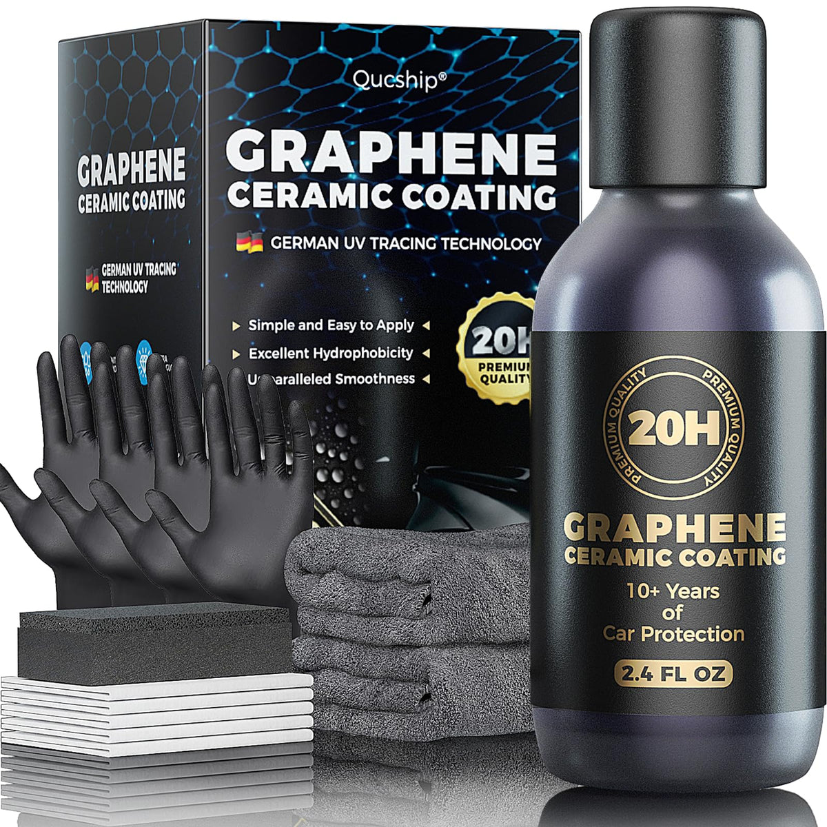 Qucship front packaging 70ml kit showing bottle and label, clear product benefit