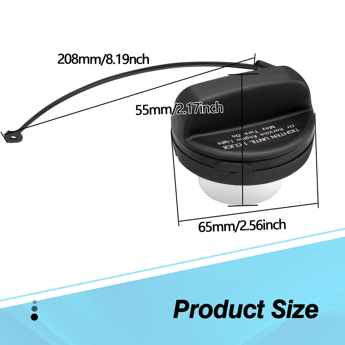 Quealzara gas cap next to ruler showing size for straightforward selection