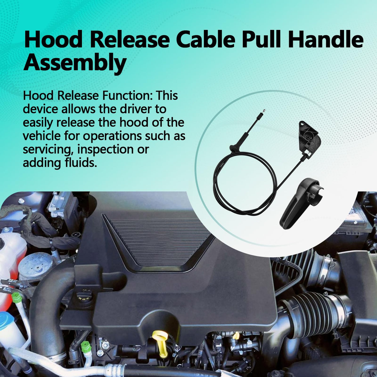 Quealzara hood release cable full length demonstrating correct routing and reach