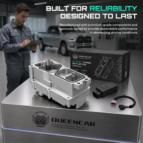 Queencar actuator next to tape measure showing compact size advantage
