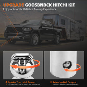 Queencar gooseneck ball installed in Ram puck demonstrating secure fit benefit
