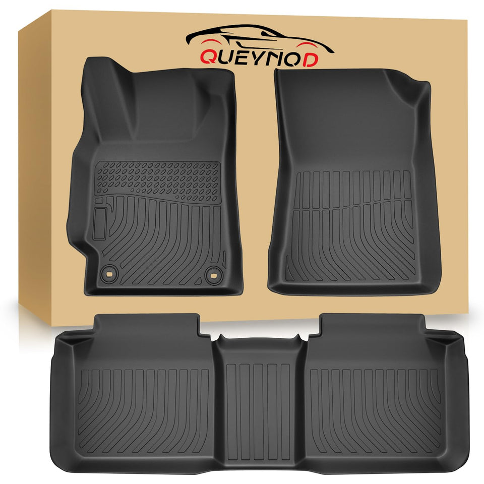 QUEYNOD front driver mat showing precise fit and pedal clearance for safety