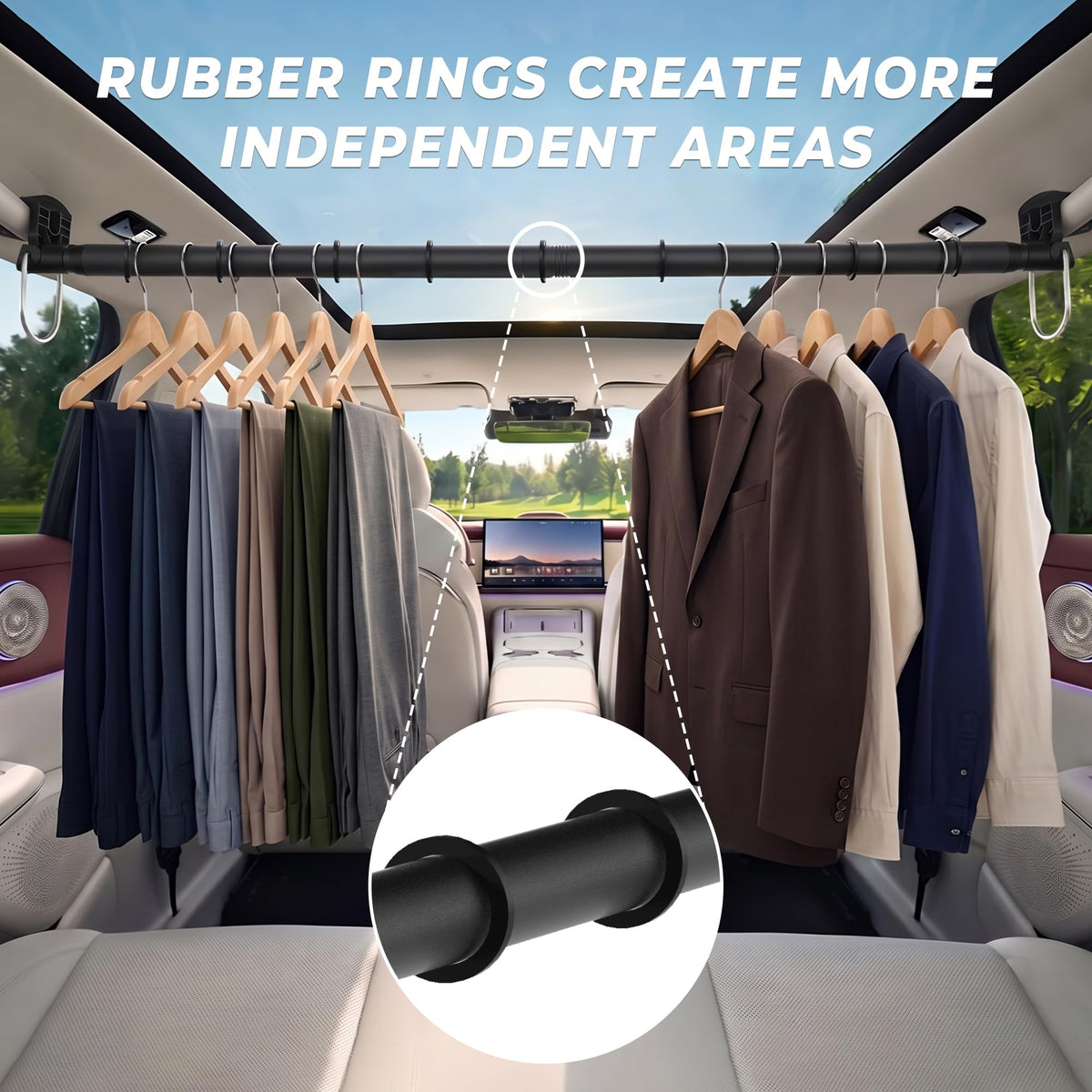 Qufiona holding suits and shirts to protect garments wrinkle-free on road