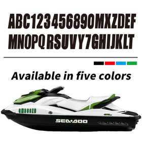 QUICKMARINE decals on jet ski at dock illustrating durable outdoor performance
