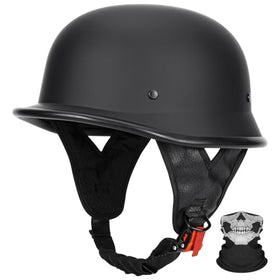 quickool front view showing matte black retro helmet and safe styling