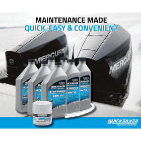 quicksilver 10w-30 bottle closeup label visible for correct viscosity and protection