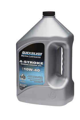 Quicksilver one-gallon bottle beside a ruler to show size and onboard storage