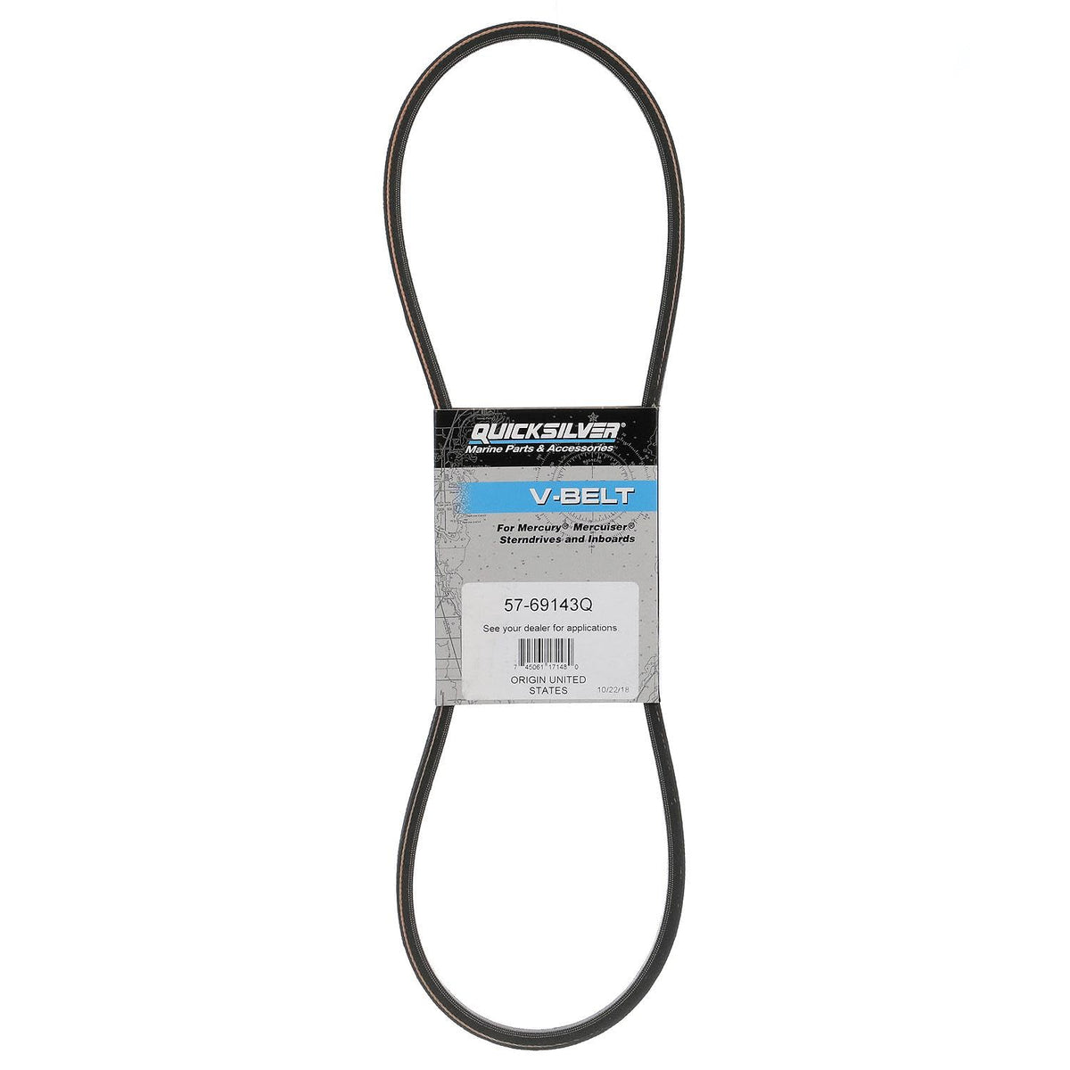 Quicksilver 69143Q front view showing full 40-inch belt for accurate replacement