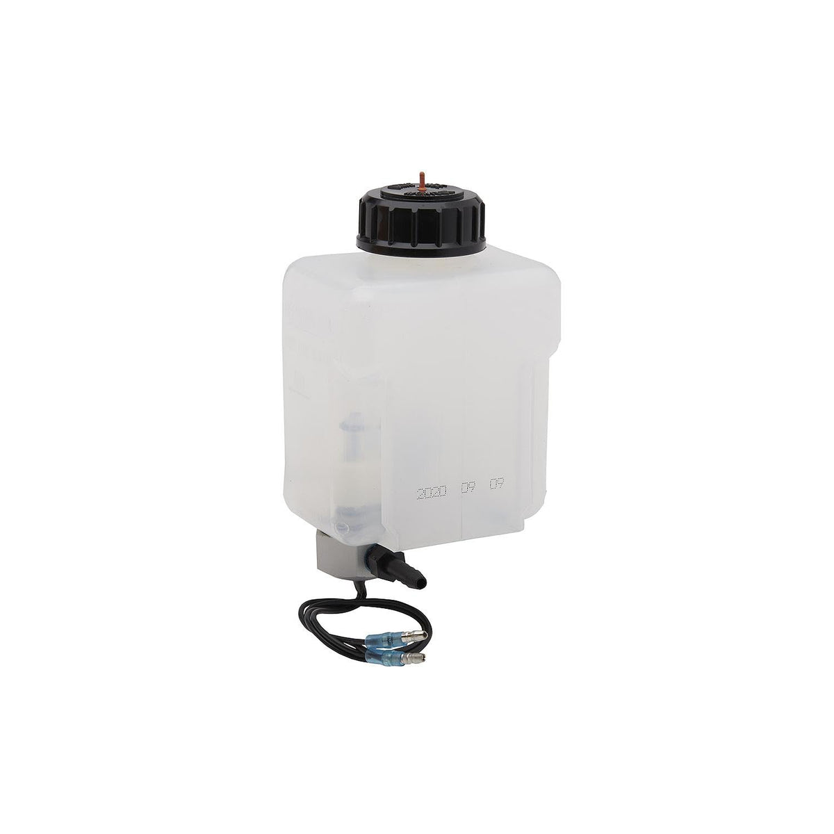 Quicksilver front view of gear lube bottle showing shape and fill port benefit: easy refill