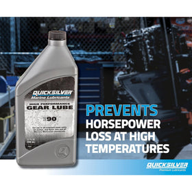 Quicksilver bottle placed beside sterndrive indicating OEM compatibility benefit