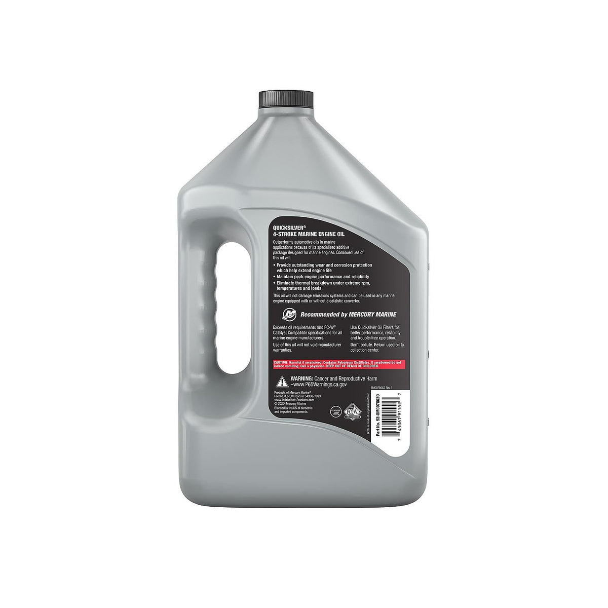 Quicksilver 1 gallon bottle next to ruler showing size for storage planning