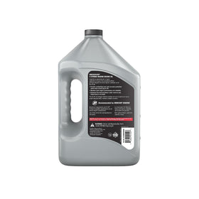 Quicksilver 1 gallon bottle next to ruler showing size for storage planning
