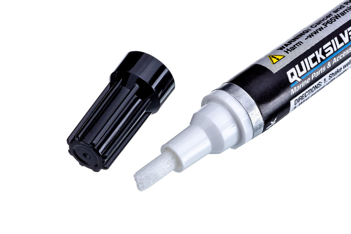 Quicksilver pen fine tip close-up showing precision applicator for neat scratch repair