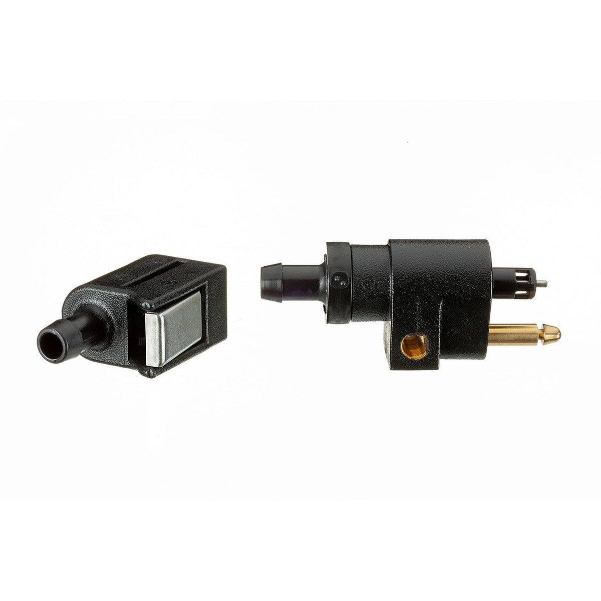 Quicksilver quick disconnect connector in use on a boat fueling setup for faster hookups
