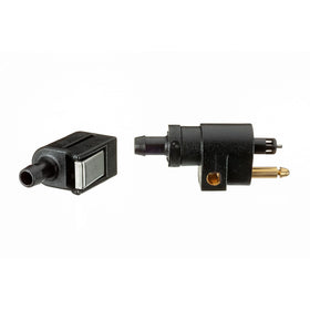 Quicksilver quick disconnect connector in use on a boat fueling setup for faster hookups