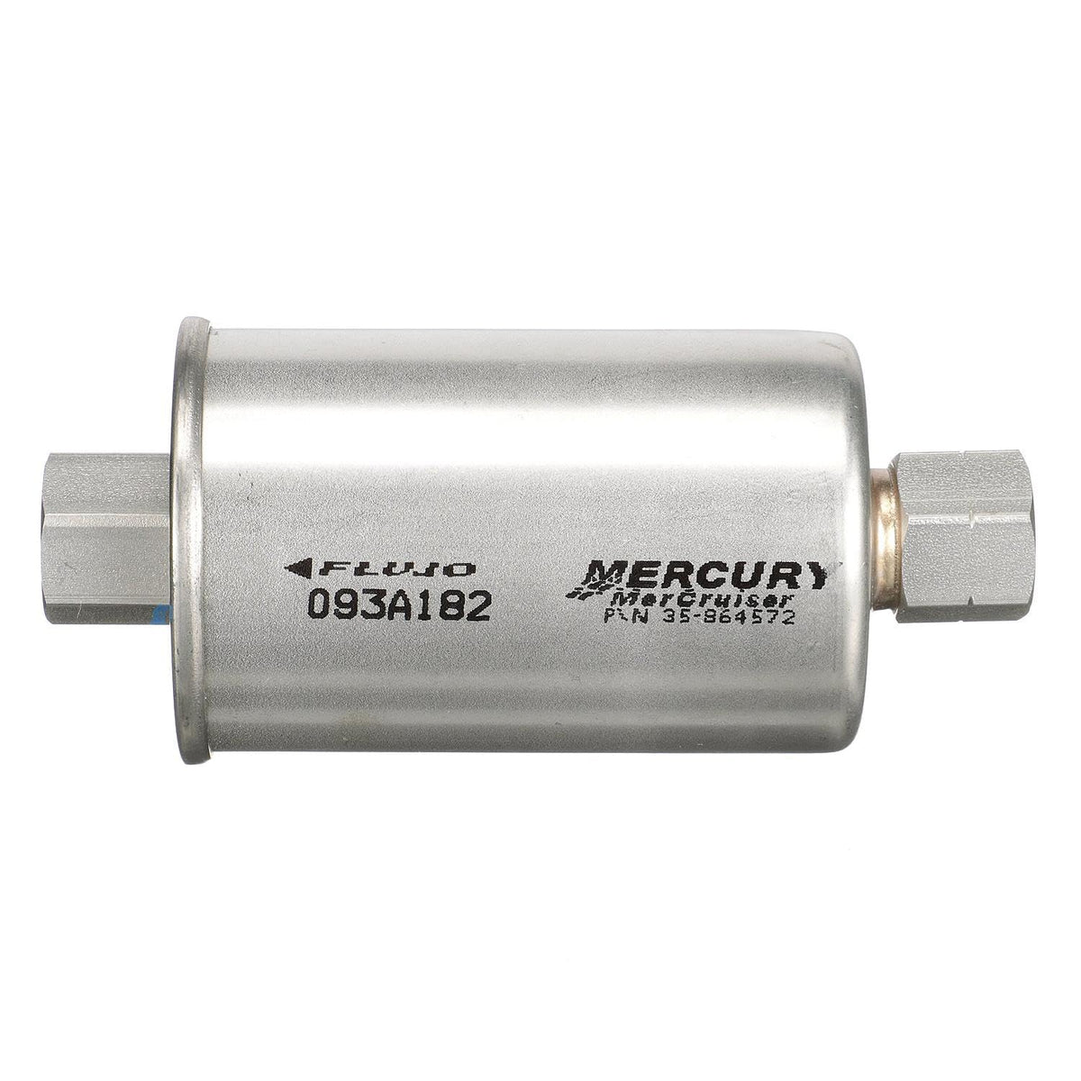Quicksilver front view of inline fuel filter showing compact design and fit