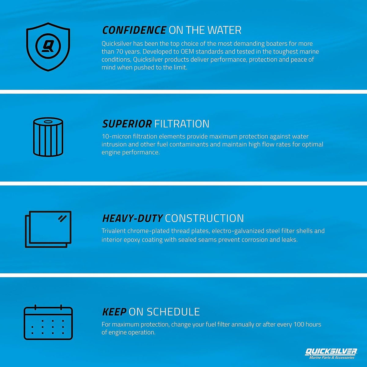 Quicksilver filter on boat deck demonstrating seasonal maintenance benefit