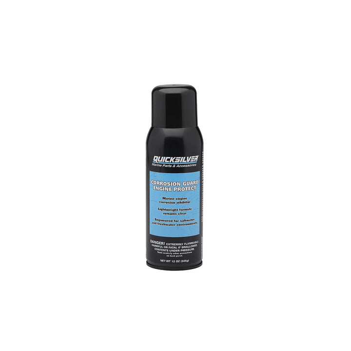 Quicksilver spray can front label showing product name and protection benefit