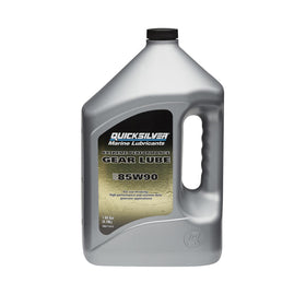 Quicksilver 85W-90 gallon container showing front label and brand protection