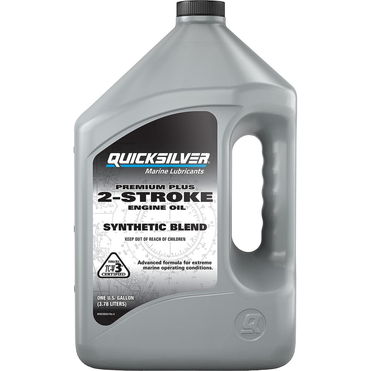 Quicksilver front gallon label showing product and clear identification benefit