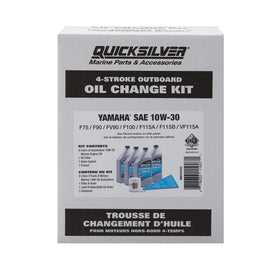 Quicksilver funnel pouring oil into outboard fill port for clean, precise service