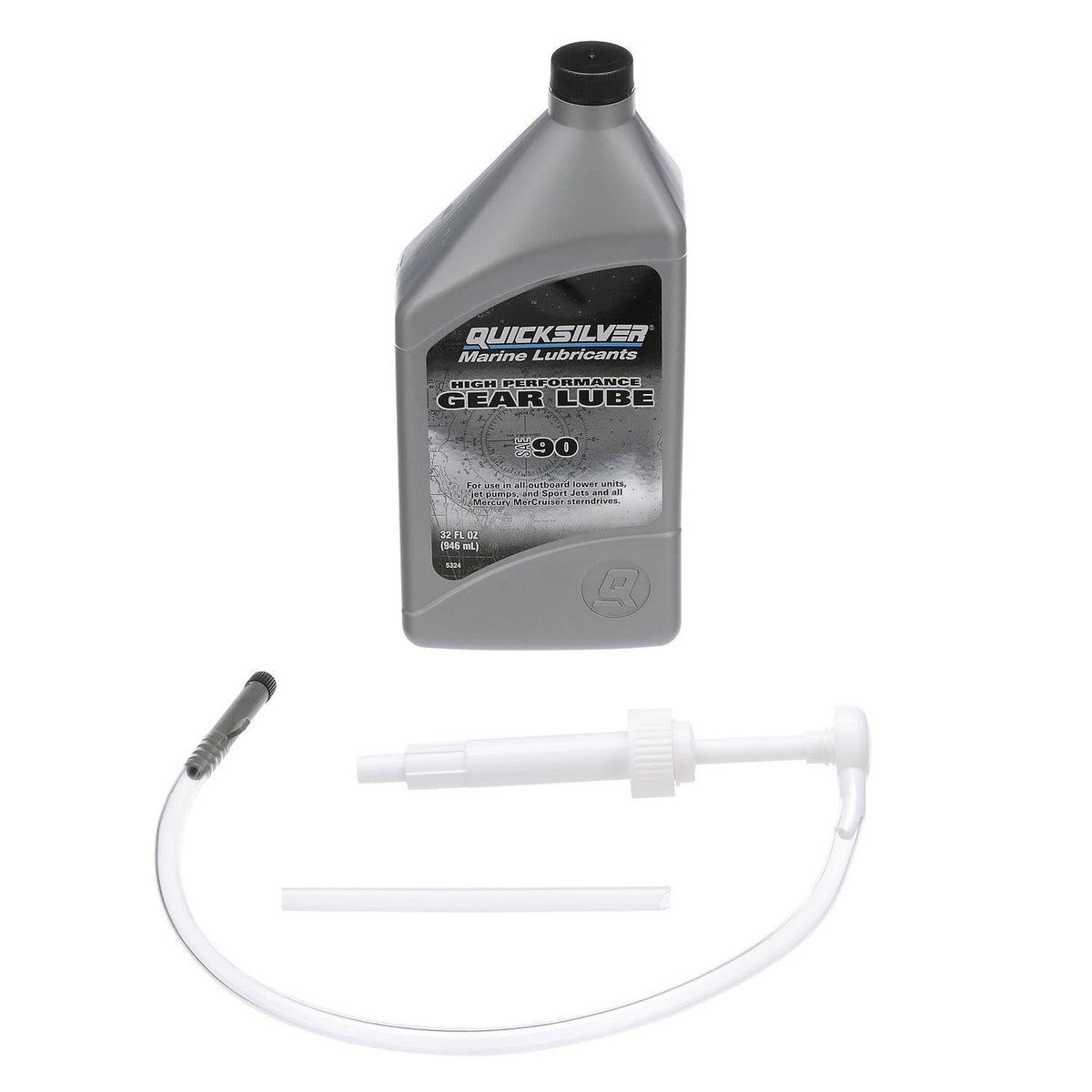 Quicksilver bottle front label showing SAE 90 and kit branding for reliable protection