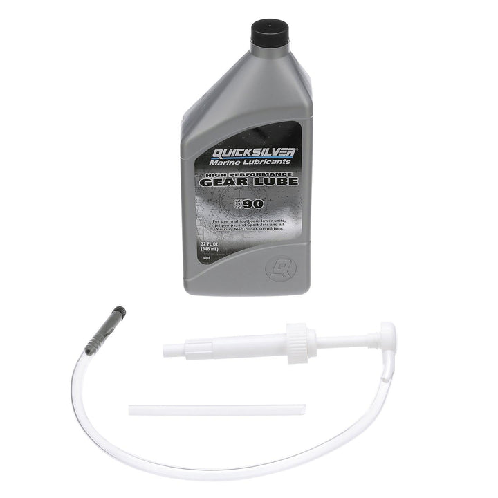 Quicksilver bottle front label showing SAE 90 and kit branding for reliable protection