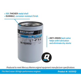Quicksilver oil filter installed in a MerCruiser V8 demonstrating correct OEM fitment