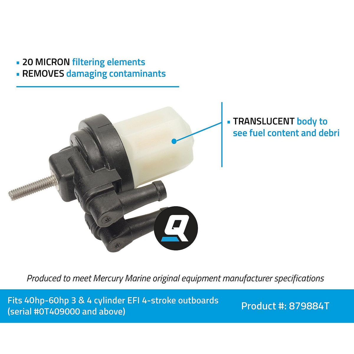 Quicksilver filter assembly installed under outboard cowl demonstrating fit and accessibility