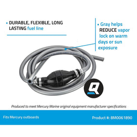 Quicksilver part label close-up showing 8M0061890 part number and OEM assurance benefit