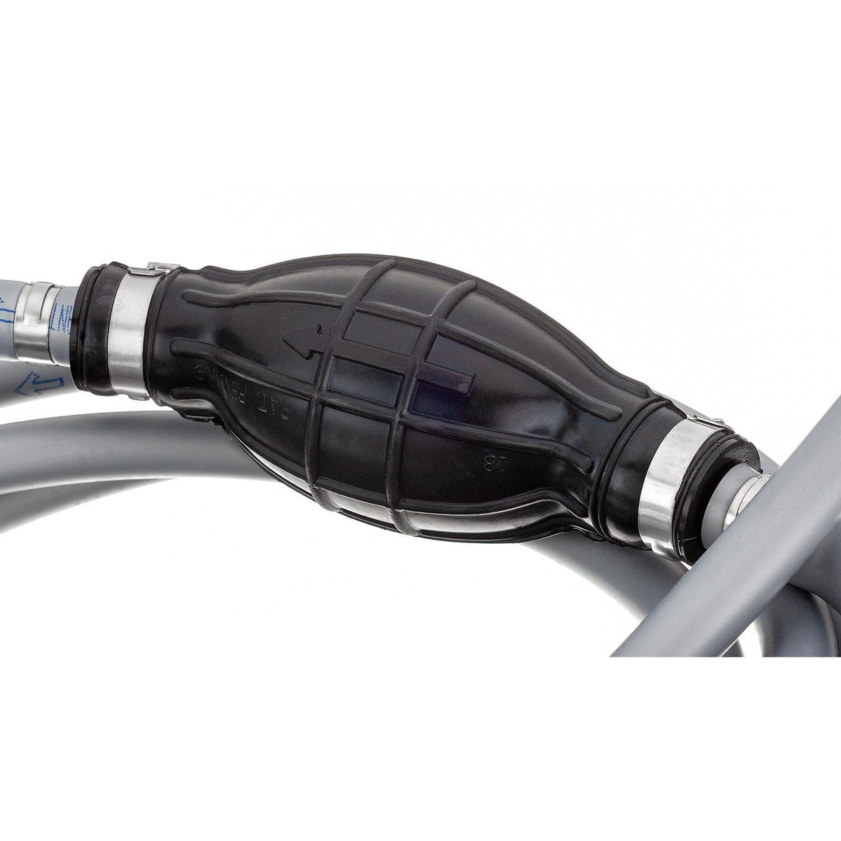 Quicksilver hose beside measuring tape showing 9-foot length and routing flexibility benefit