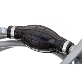 Quicksilver hose beside measuring tape showing 9-foot length and routing flexibility benefit